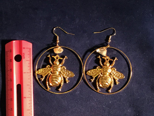 Golden big bee earrings