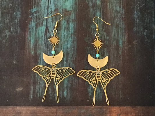 Star moon moth earrings