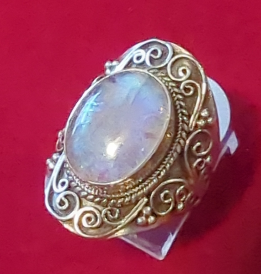 Rainbow Moonstone Silver Ring sz 8