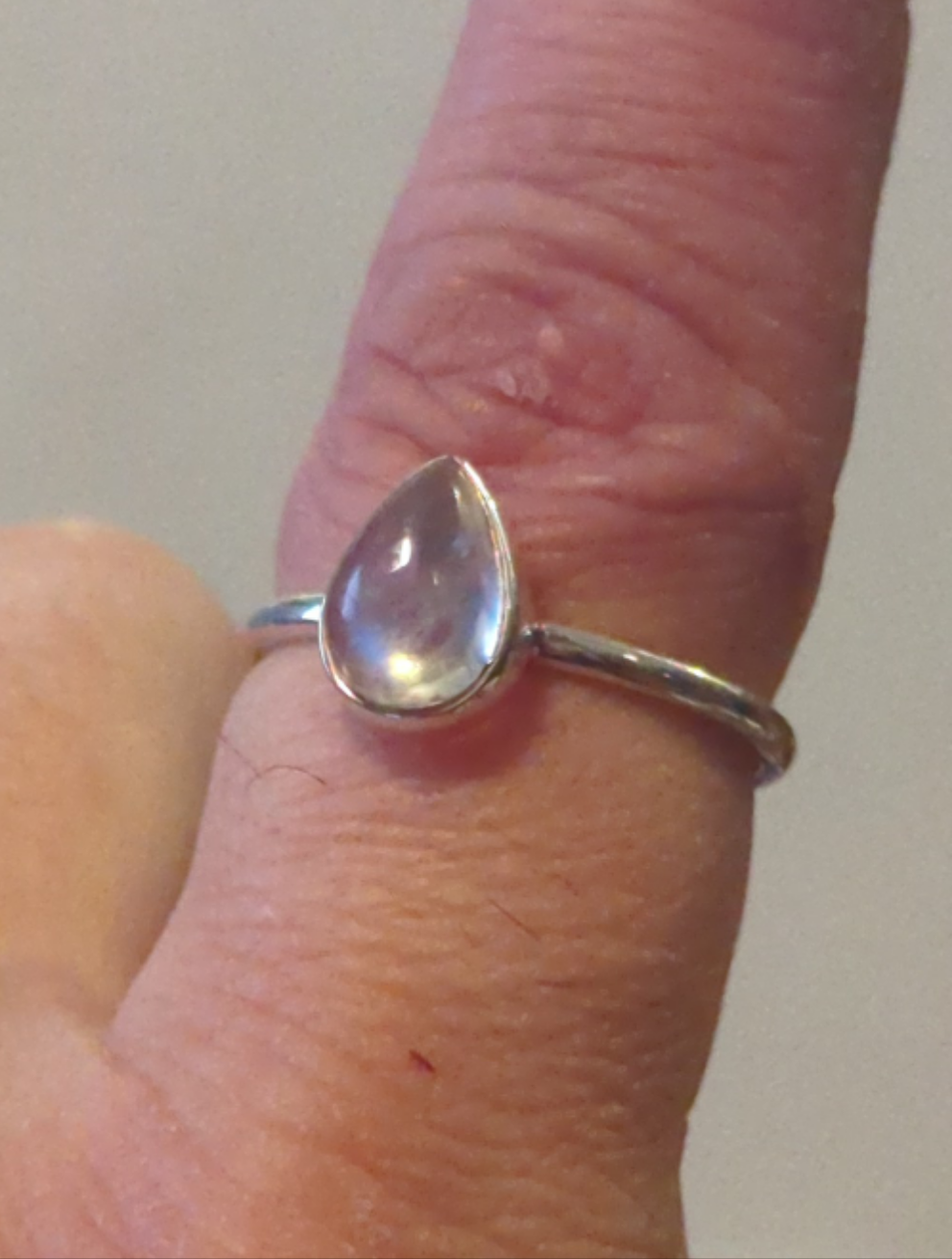 Rainbow Moonstone Teardrop Silver Ring sz 9