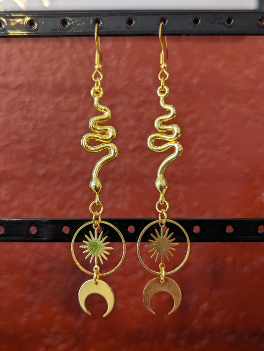 Snake Sun Moon Earrings