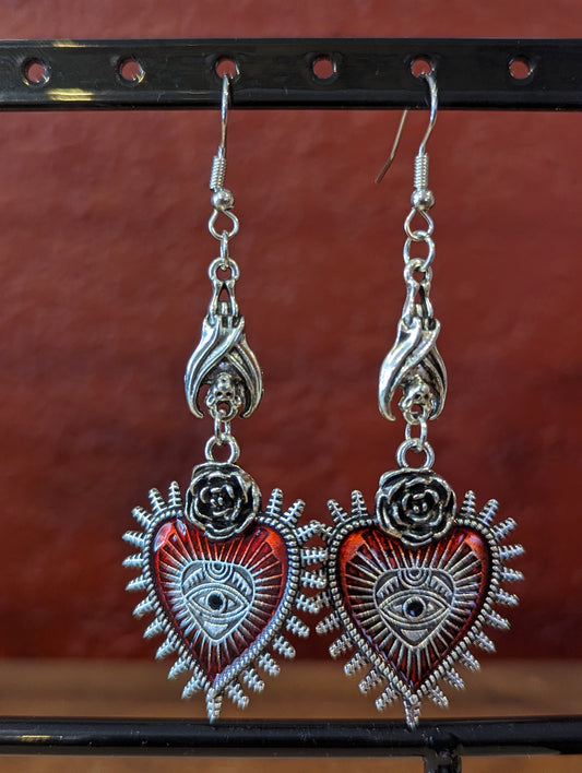 Sacred Heart and Rose Earrings