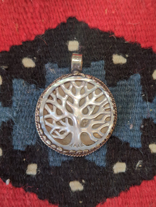 Carved Mother of Pearl Family Tree Pendant