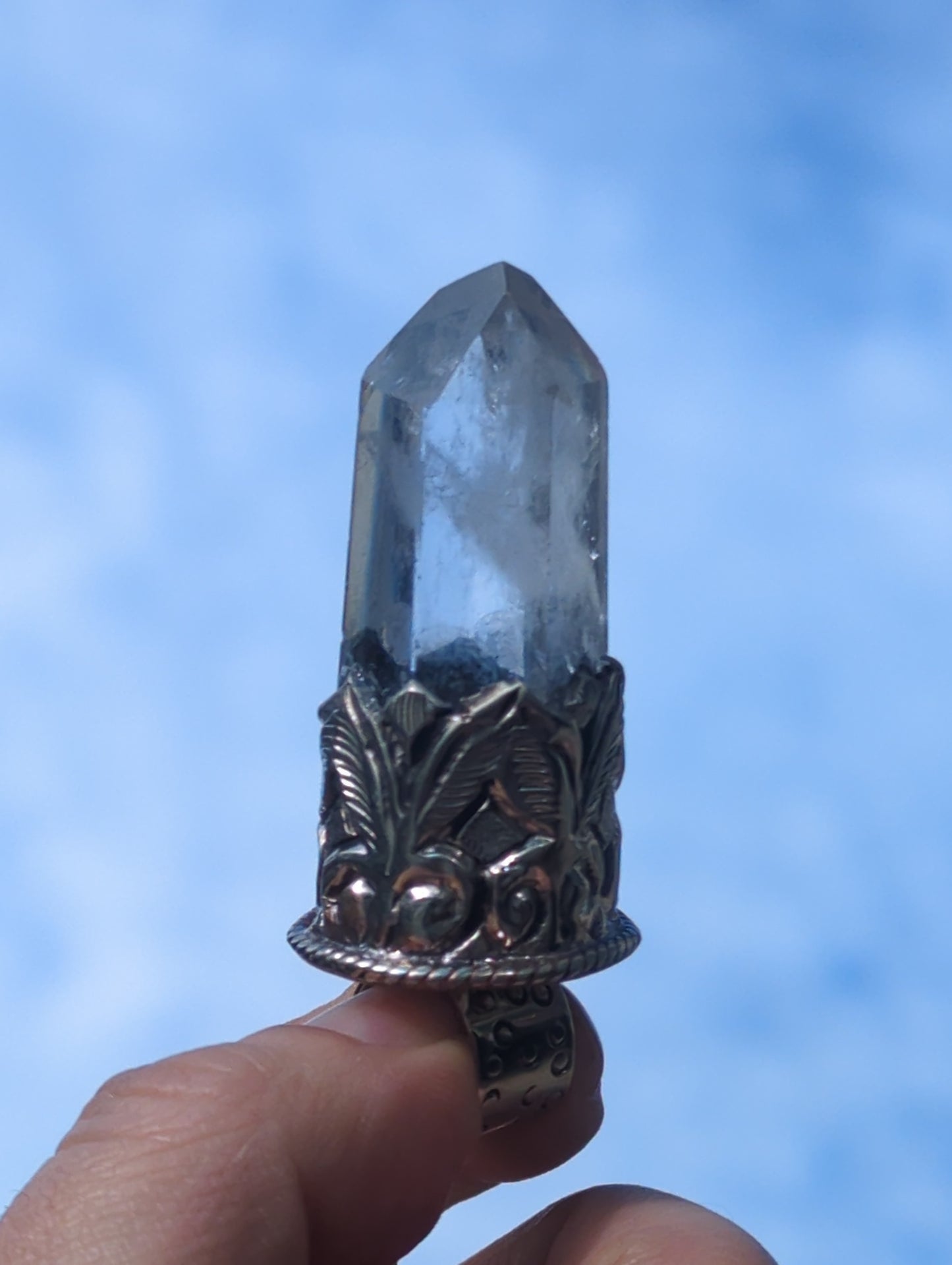 Quartz Point In Silver Pendant