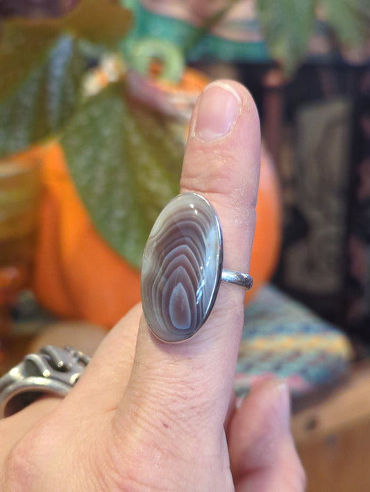 Botswana Agate Silver Ring sz 9