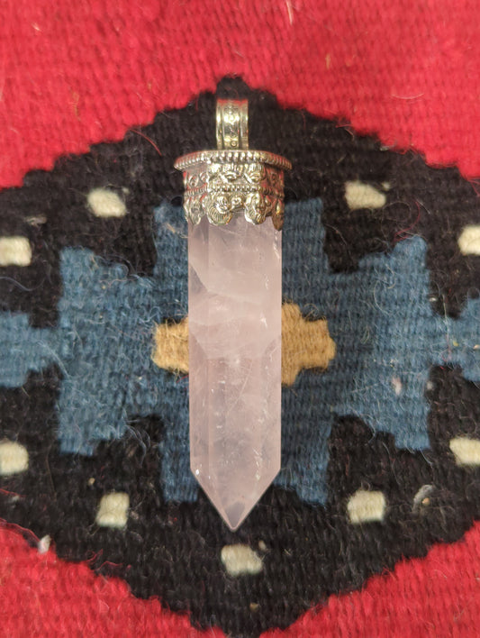 Rose Quartz Point in Silver Pendant