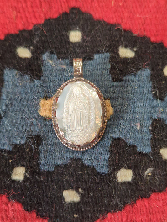 Mother of Pearl Virgin in Silver Pendant