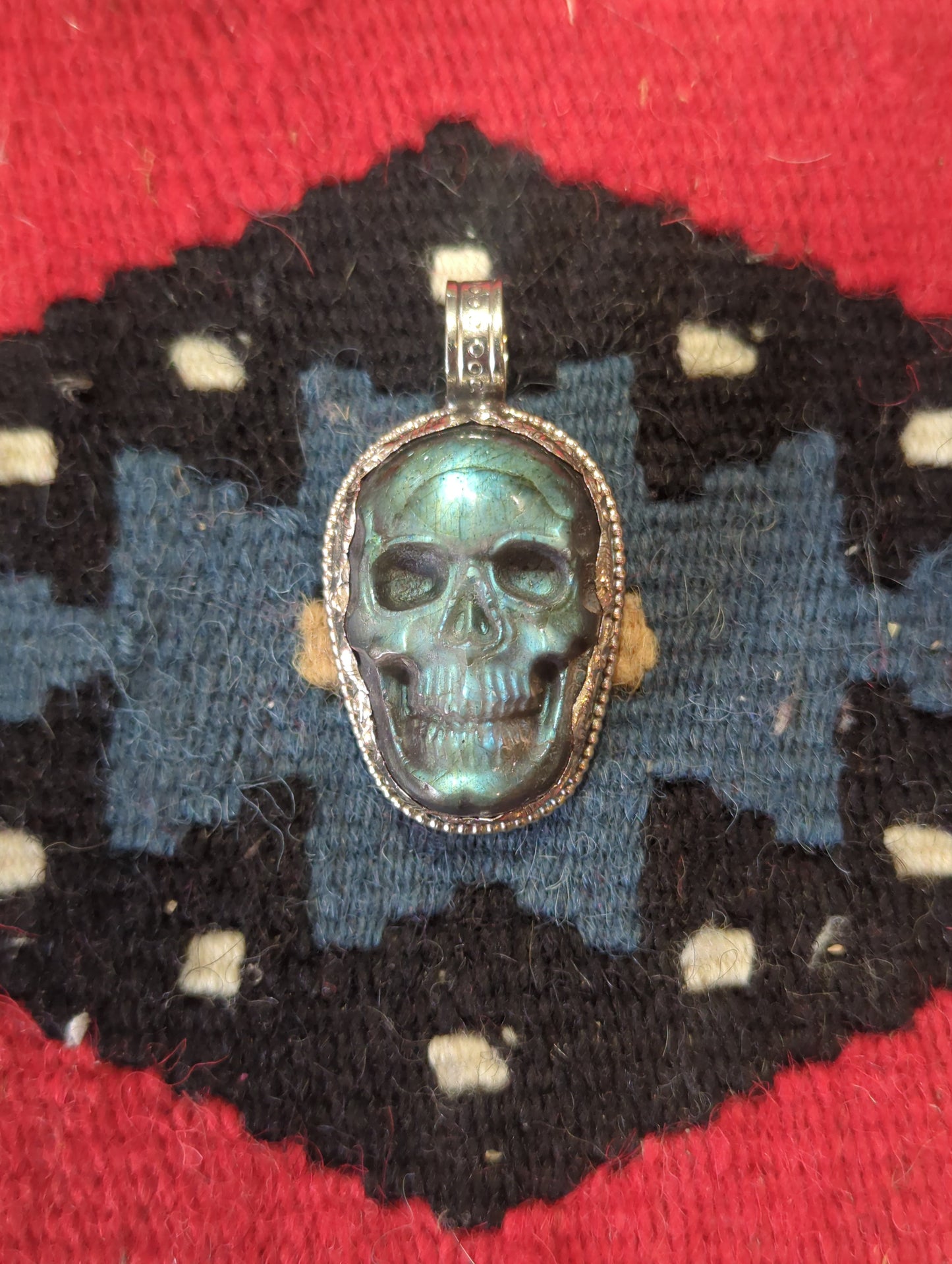 Labradorite Skull Silver Pendant