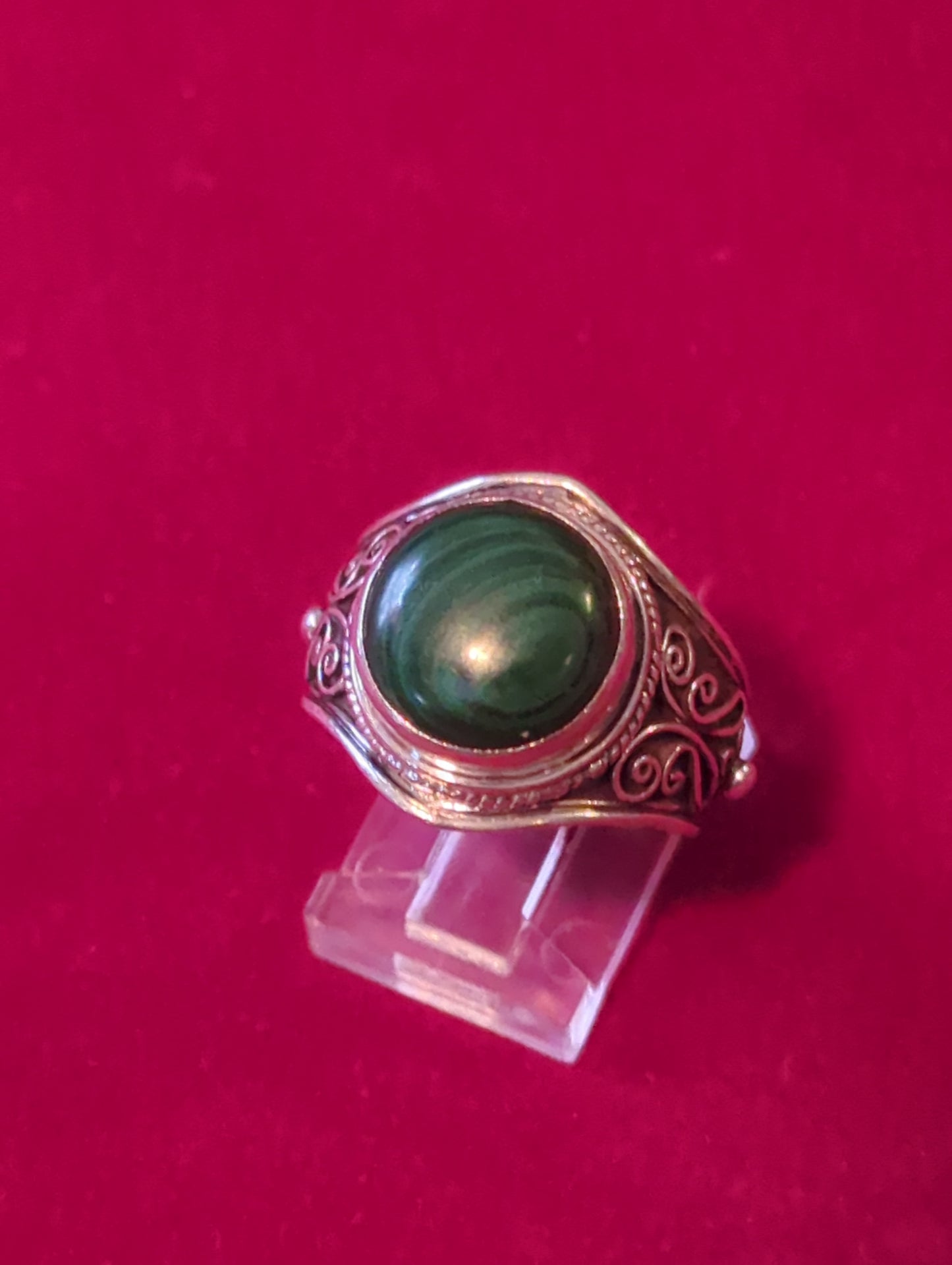 Malachite Silver Ring sz 9.5